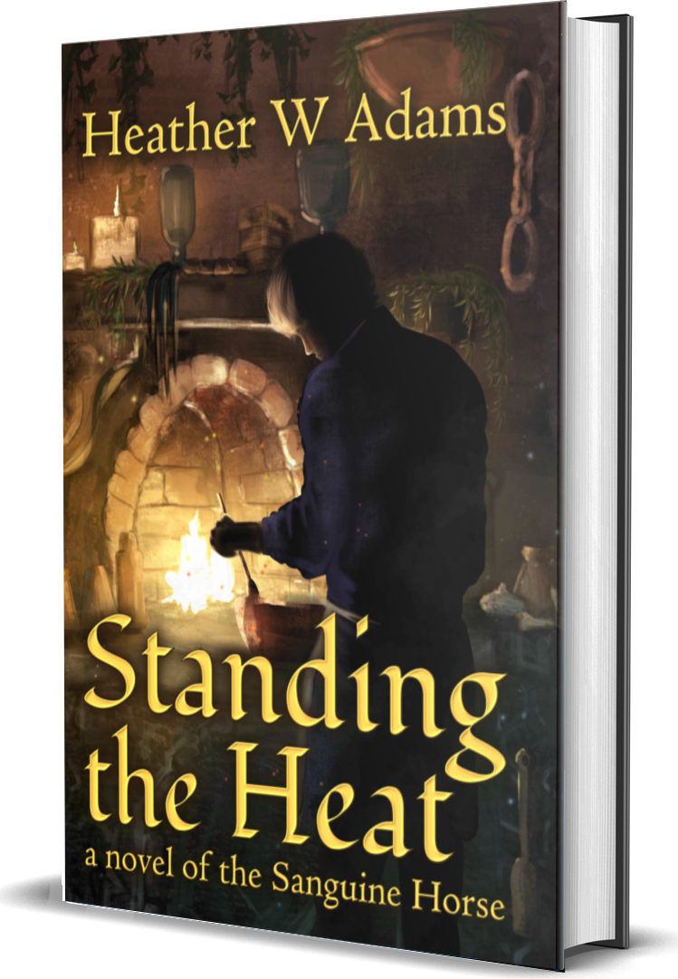 Cover image for Standing the Heat depicts a man working at a fifteenth-century styled hearth